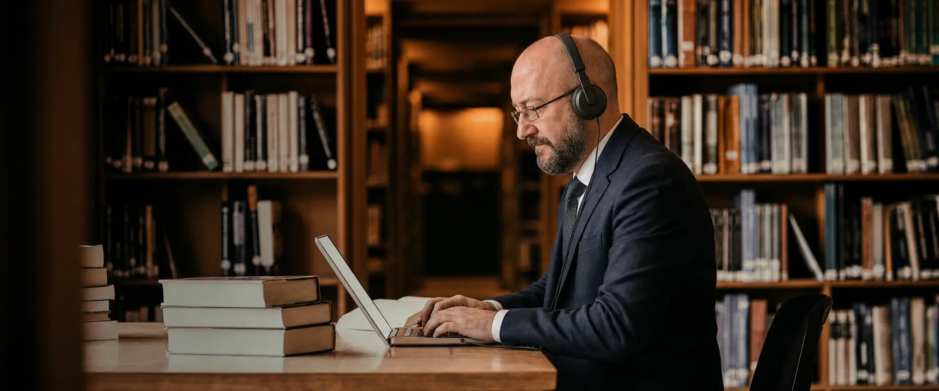 Prof. Dr. Frank Weibel bei der wissenschaftlichen Arbeit in einer Bibliothek